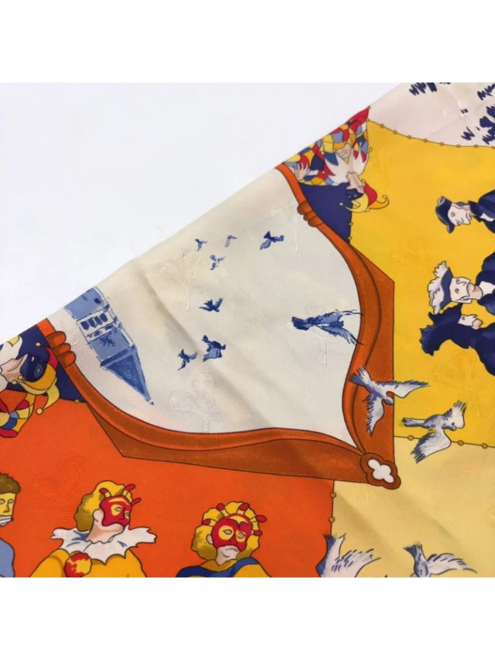 Hermes Carre 90 le Carnaval de Venise Silk Yellow Navy Red Scarf
